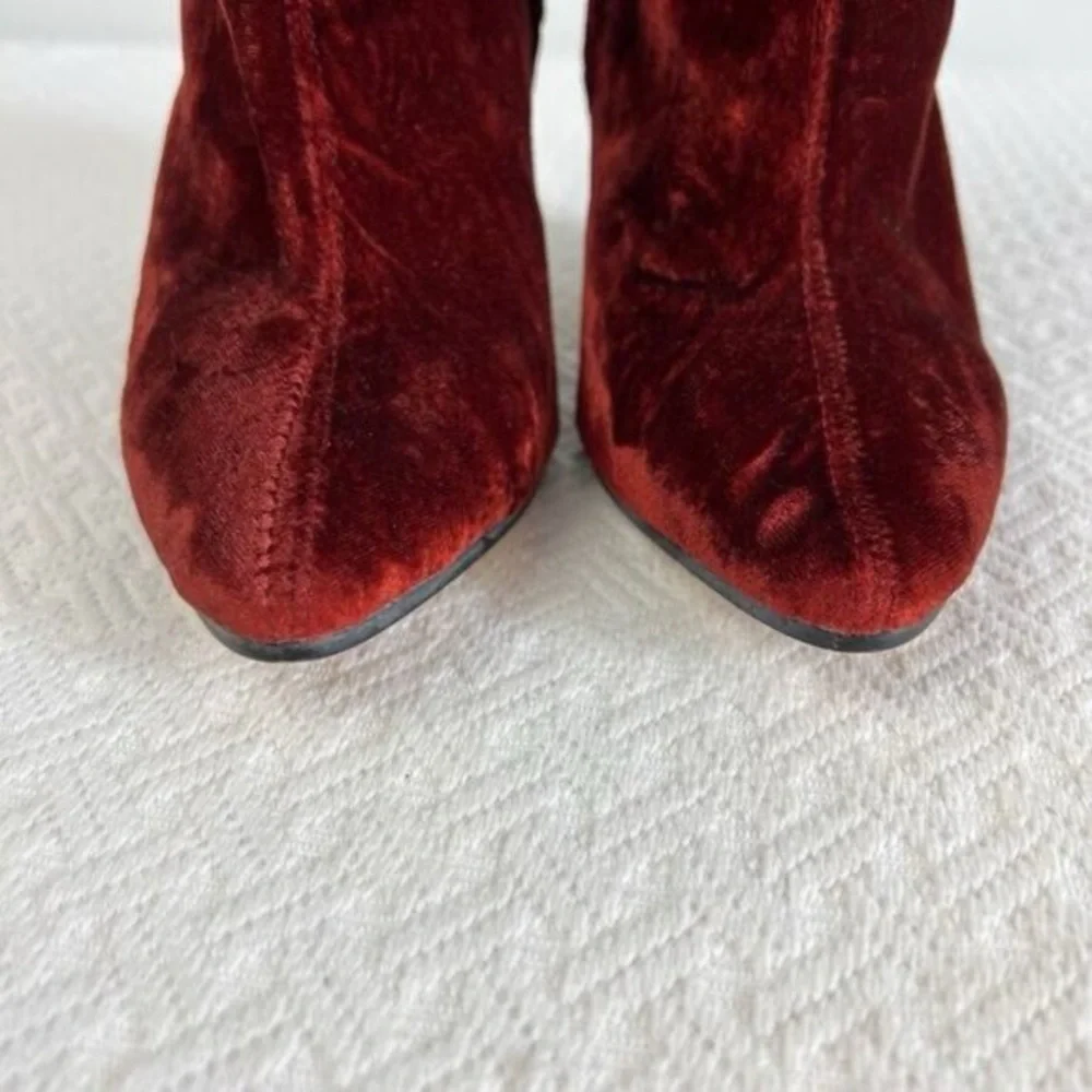 Zara Basic Womens EU 39 US 9 Red Orange Velvet Pump Heeled Booties Boots Cowboy - Picture 4 of 13